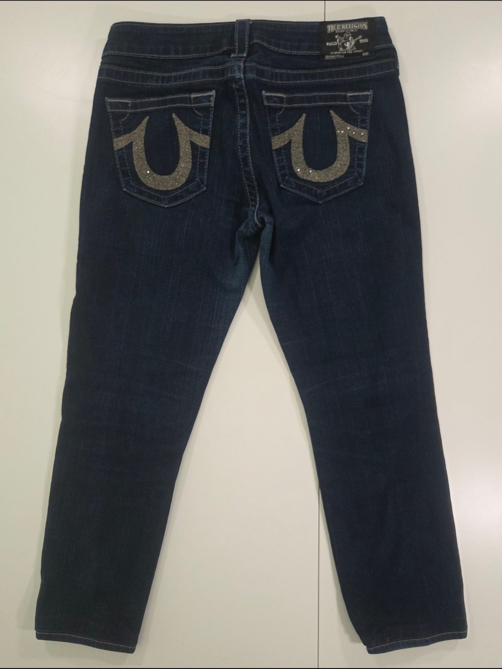 True Religion Stella Skinny Jeans Glitter Horseshoe Pocket Dark Wash 29 NWOT